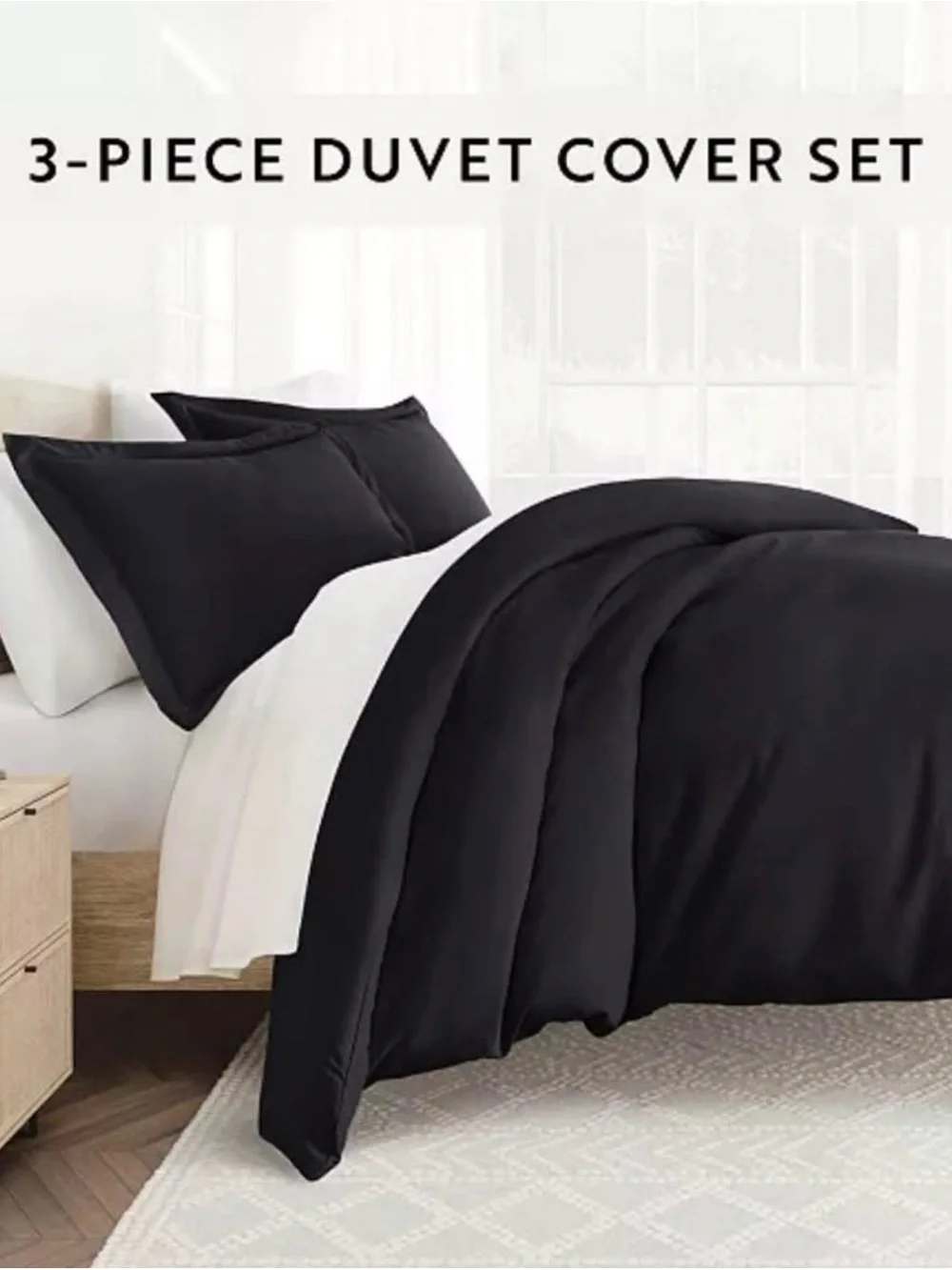 Black 3-Piece Duvet Cover Set with Matching Shams